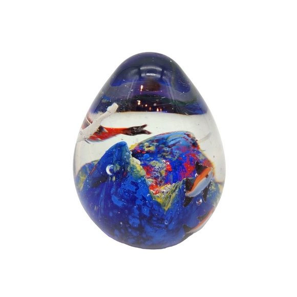 Paper Weight Art Glass Fish Aquarium Egg Shape Fish in Reef 3 Inch Tall - Picture 4 of 6